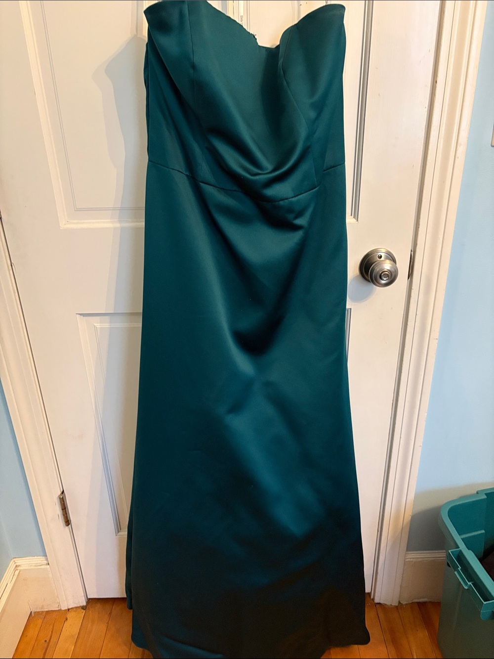 David's Bridal Strapless Teal Evening Gown